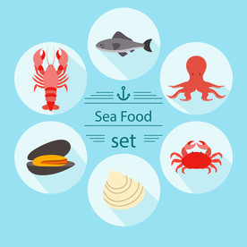 手绘扁平化海鲜插画设计