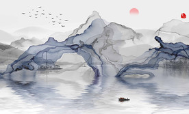 大型水墨山水禅意烟雾背景壁纸