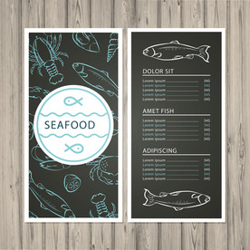 手绘鱼类底纹海鲜餐厅菜单设计