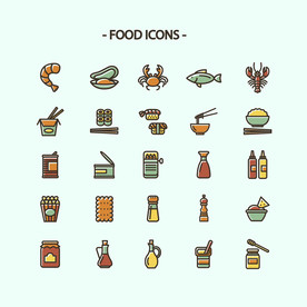 手绘海鲜餐厅厨房素材UI设计