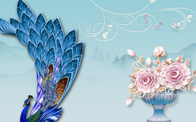 富贵花开孔雀电视背景墙装饰画