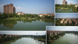 环境优美的河景房航拍素材