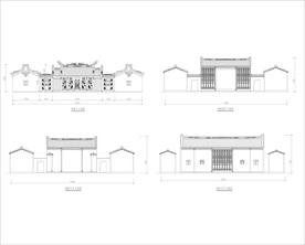 潮汕祠堂平面图 立面图 CAD