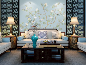 中式沙发背景墙纸样机