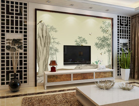 新中式电视墙画样机