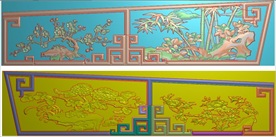 梅兰竹菊花草棺材棺木精雕图浮雕