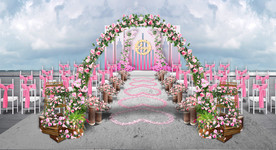 洋红色户外婚礼仪式区