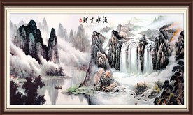 大型流水生财山水背景装饰画