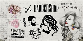 潮流手绘美发装饰画背景墙