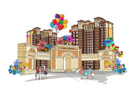 手绘地产凯旋门插画