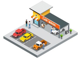 洗车店汽车清洗保养店面插画