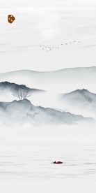 高清中式蓝色山水水墨装饰画