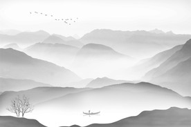 大型水墨山水远山意境背景壁纸