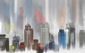 抽象油画高楼大厦背景墙装饰画