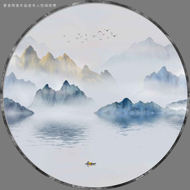 高清圆形抽象山水装饰画