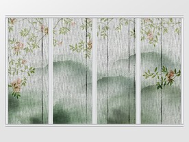 新中式屏风式水墨山花枝移门