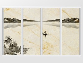 新中式水墨远山小船移门