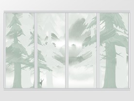 新中式现代简约唯美山水麋鹿移门