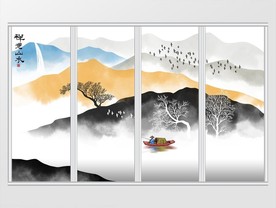 新中式手绘水墨山水移门