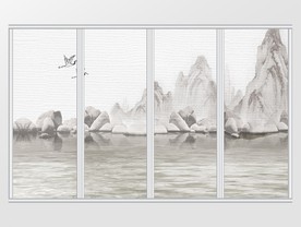 新中式水墨高清水纹远山倒影移门