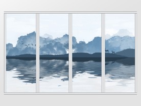 意境山水麋鹿移门