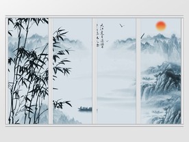 水墨山水竹子移门