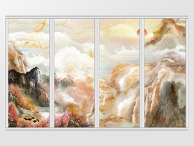 大理石壮丽群山山峰移门