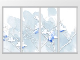 淡蓝色树枝水彩兰花移门