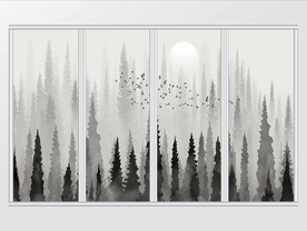 北欧手绘森林飞鸟风景移门