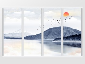 大理石纹山水日移门