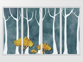 现代几何抽象唯美金箔树枝移门