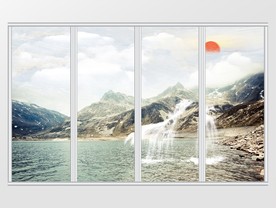 大理石纹山水日出移门