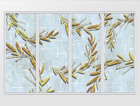 北欧抽象现代唯美金箔绿植移门