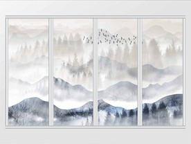 北欧风格森林飞鸟风景移门