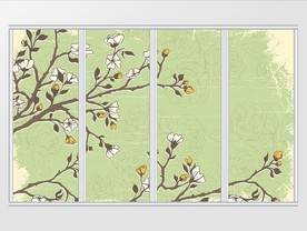 现代简约草绿小清新花枝花朵移门