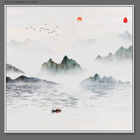 大型方形高清水墨山水装饰画