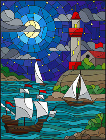 矢量玻璃纹样风景