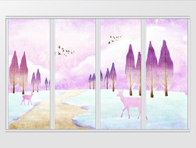 现代水彩风景画移门