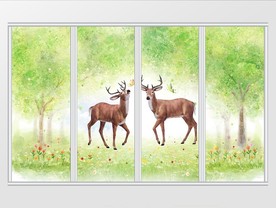 北欧手绘麋鹿森林移门