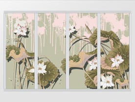 唯美大气手绘水彩荷花移门