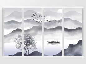 新中式素雅水墨山水画移门