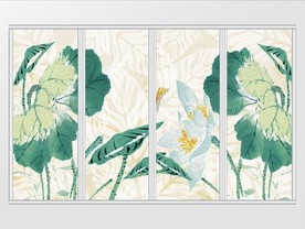 唯美大气金箔手绘蜻蜓荷花移门