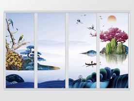 新中式油画插花山水情移门