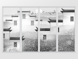 中国风徽派建筑马头墙移门