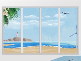 现代简约夏日海岸移门