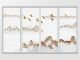 新中式禅意大气金箔飞鸟移门