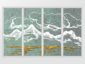 新中式禅意唯美大气金箔山水移门