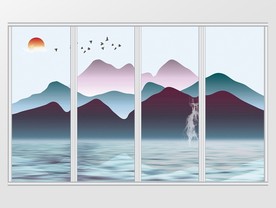 新中式唯美风山水瀑布移门