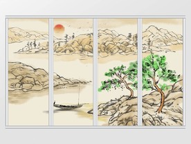 手绘古典山水画移门