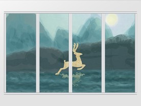 大气禅意山水麋鹿移门